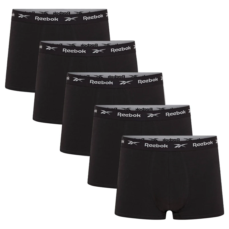 Reebok Boyes Boxers for Men | Pack of 5 Mens Sports Trunks, Breathable & Stretchable Cotton Blend Underwear for Men | Multipack Boxer Shorts Black - Image 1