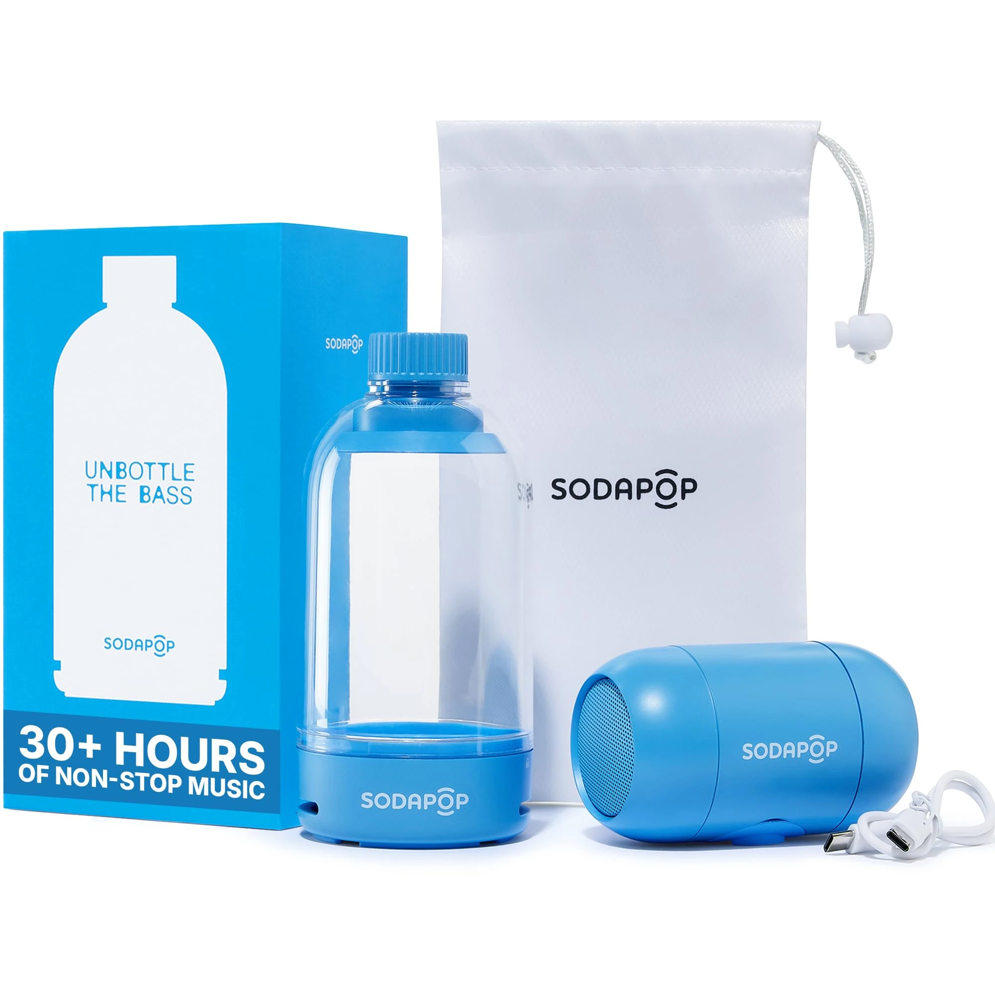 Sodapop Audio Portable Speaker | Scandinavian Designed Wireless, Bluetooth 5.0, 30+ Hour Battery, Enhanced Bass, USB-C Charging (Blue)