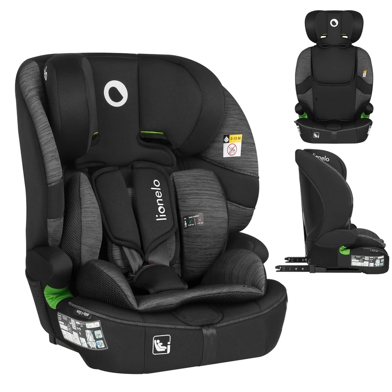 LIONELO Car Seat BILLY FIX I-SIZE Universal fit with ISOFIX or/& Seat Belt Installation for baby 12 months - 12 years old Group 1/2/3, 76 to 150 cm, Side Impact Protection, 10-Step Headrest Adjustment