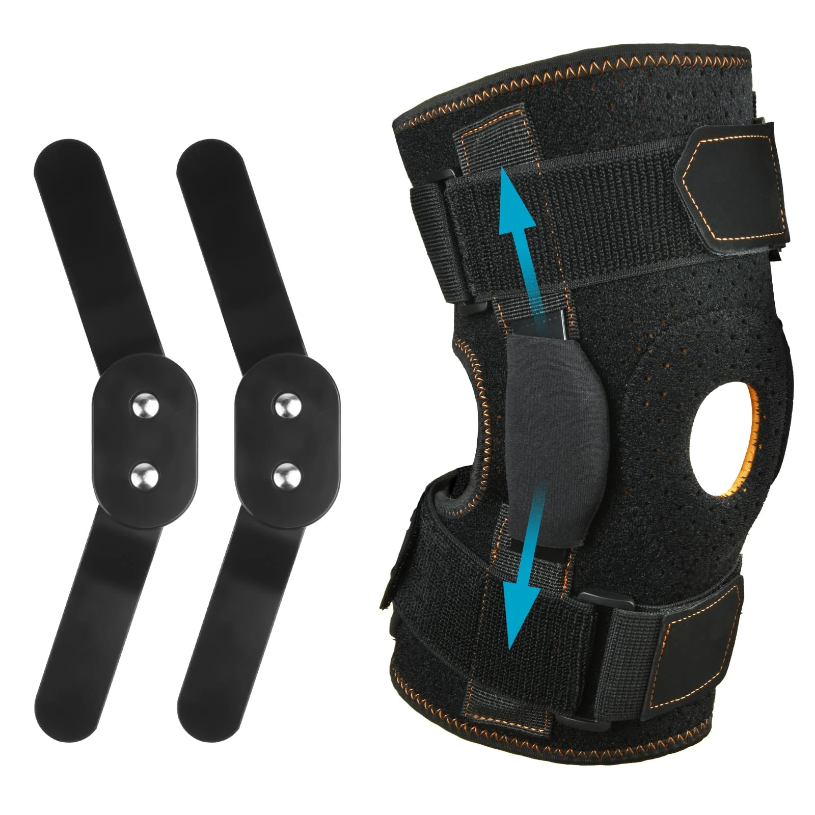 AOOWU Hinged Knee Support Brace, Adjustable Open Patella for Knee Pain, Hinged Knee Support with Parallel Straps & Dual Side Stabilizers