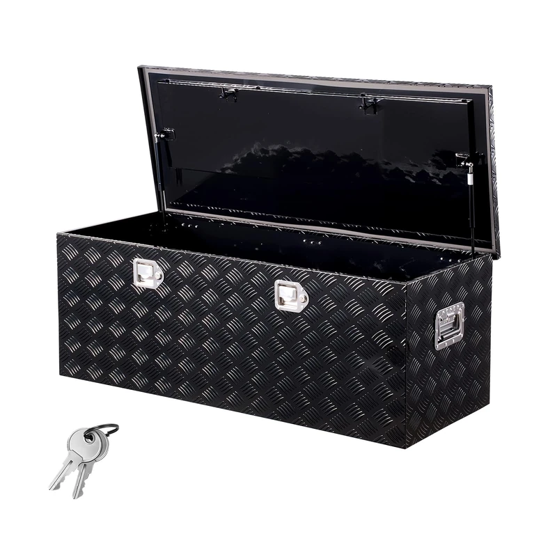 VEVOR Heavy Duty Aluminum Truck Bed Tool Box, Stripes Plated Tool Box with Side Handle and Locks Keys, Storage Toolbox Chest Organizer for Trailer, Pickup, 48"x19.5"x17.5"(1219.2x495.3x444.5mm), Black