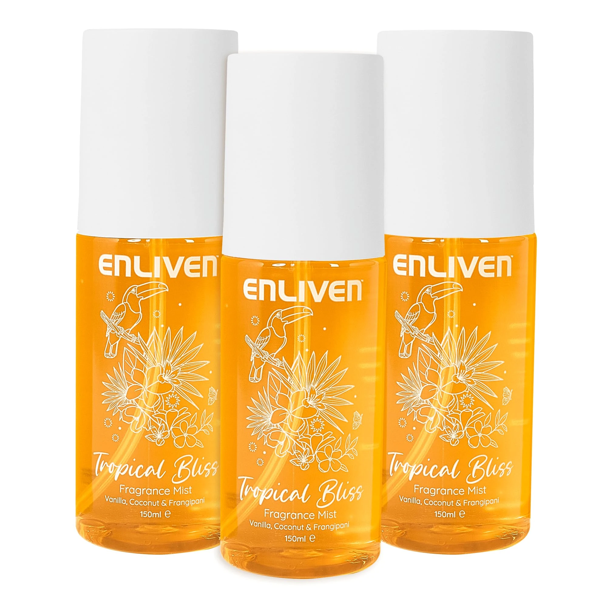 Enliven Tropical Bliss Fragrance Mist - 150mlx3 Pack - Notes of Coconut, Orange, Jasmine & Vanilla - Body Spray - Gifts For Women - Fragrance Body Mist - Womens Body Spray