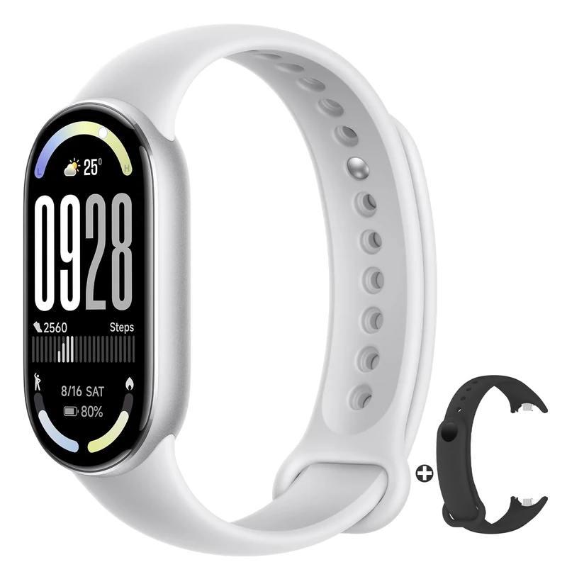 Xiaomi Smart Band 10 Fitness Tracker,Mi Smartwatch,1.72 inch AMOLED Screen,21 Days Autonomy,150+ Sports Modes,Heart Rate Monitor,Sleep Analysis,HyperOS2,5ATM,Compatible With Android and IOS(Silver)