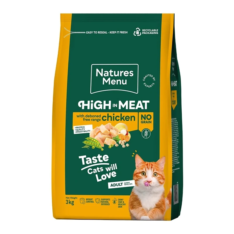 Natures Menu High in Meat - No Grain Dry Food for Adult Cats with Free Range Chicken - 3kg