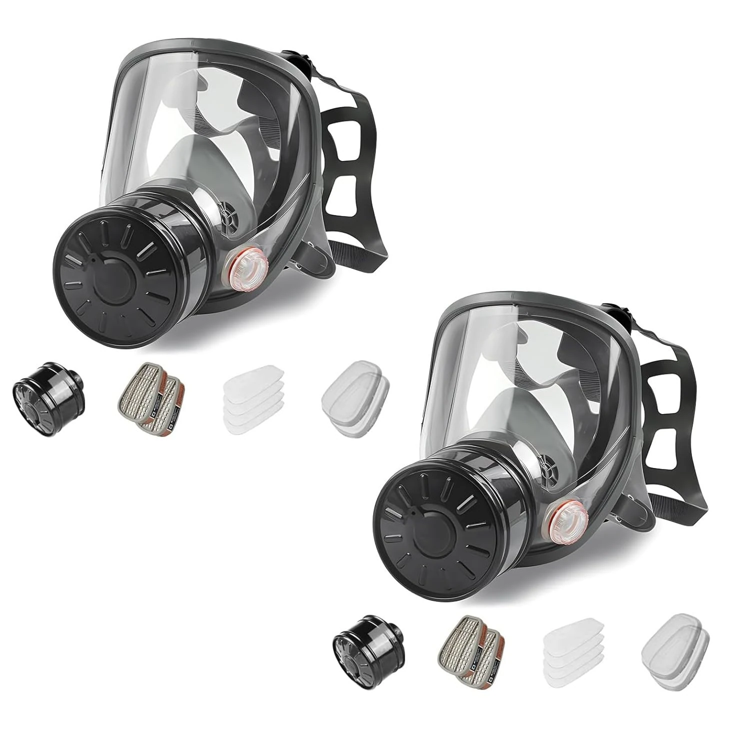 sykua 2 Pack Full Face Gas Mask, Gas Masks Survival Nuclear and Chemical with 40mm Activated Carbon Filter, Reusable Respirator Mask for Gases, Vapors, Dust, Chemicals