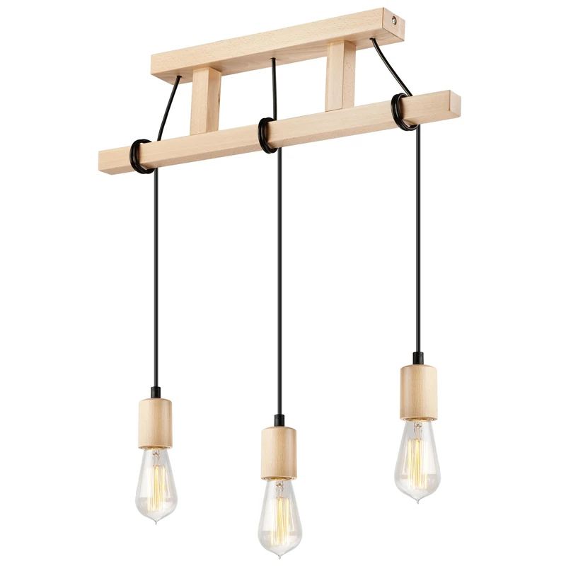 LAMKUR Leon Pendant Light on Cord 3xE27/60W/230V Beech FSC Certified - Image 1