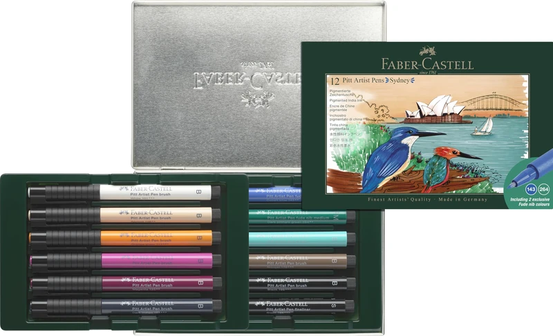 Faber-Castell Pitt Artist Brush Pen City Gift Set, Box of 12, Sydney, Multicoloured, Pigmented, Waterproof, Permanent Ink, Acid-Free, Drawing, Sketching, Art, Craft, Pens, Home, Office, Art Studio