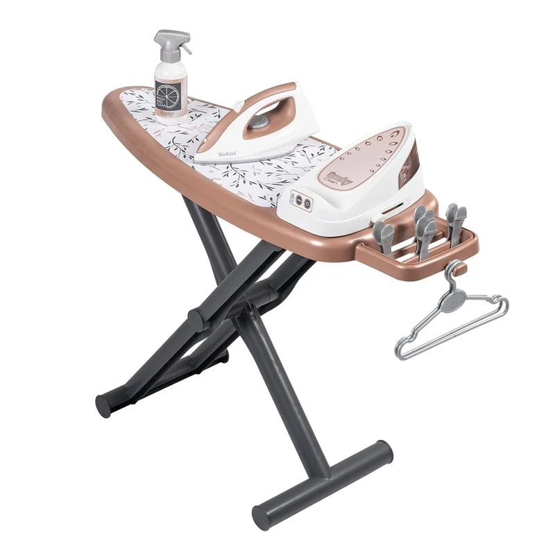 Smoby - Tefal - Ironing Board + Steam Generator - Bottle, Hangers, Clothespins Included - For Ages 3+ - Made in France