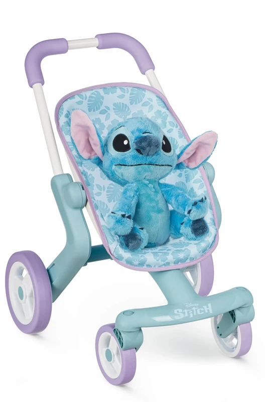 Smoby - Stitch - Pushchair + Soft Toy - Ergonomic Handle - Adjustable and Multi-Directional Front Wheels - From 18 Months - Made in Spain