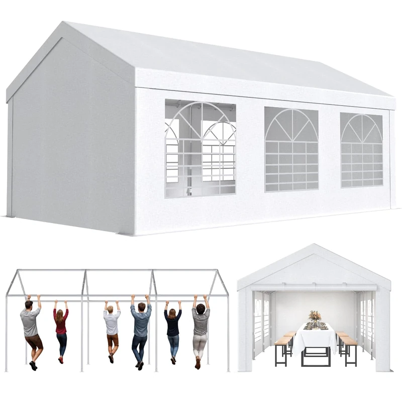 JUMMICO Large 3m x 6m Gazebo with Sides, Heavy Duty Marquee Tent with Galvanised Steel Frame, Waterproof PE Canopy for Wedding, Garden Parties and Outdoor Events, White