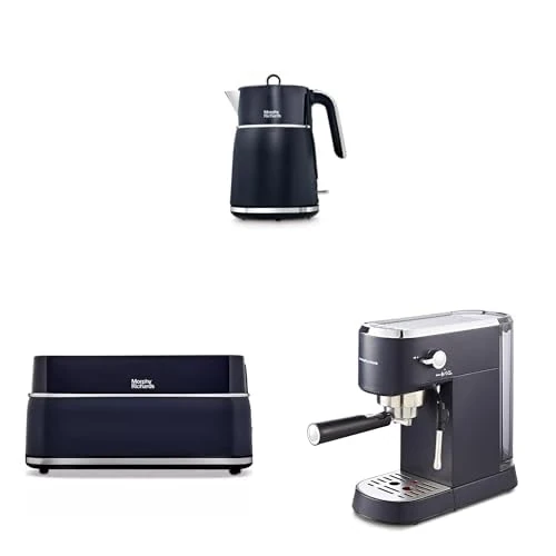Morphy Richards Signature Kettle, Toaster and Compact Espresso Machine Set, 1.5L Fast Boil Matte Finish Kettle, 2 Slot Variable Browning Toaster, Espresso Maker, Midnight Blue,100703 | 245703 | 172025 - Image 1