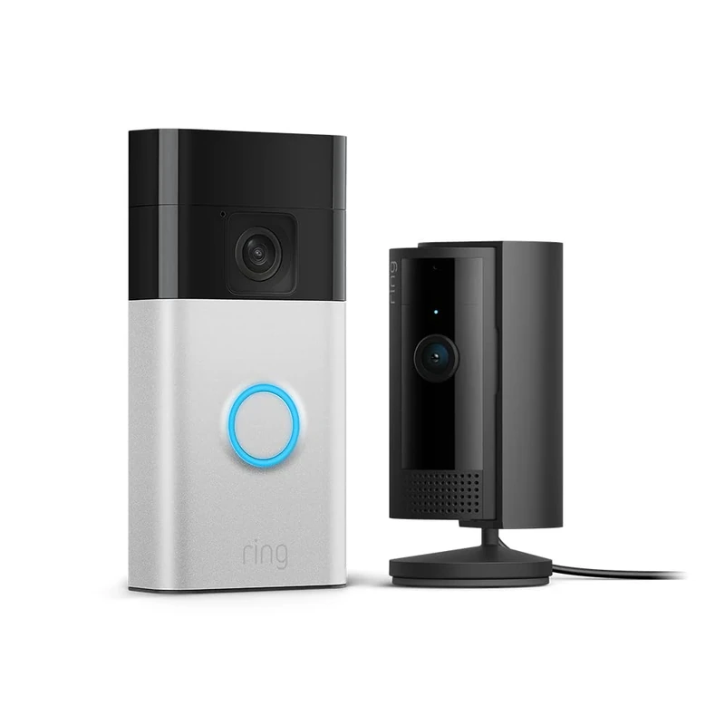 Ring Battery Video Doorbell (Satin Nickle) + Ring Indoor Camera (Black)| DIY Wireless Video Doorbell Camera I Head-To-Toe View, HD Video