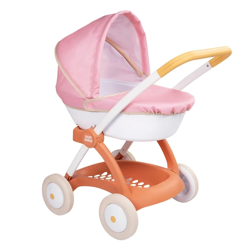 Smoby - Baby Nurse - Pram - for Babies and Dolls up to 42 cms - Retractable Hood - Storage Basket - From 18 Months - Made in Spain
