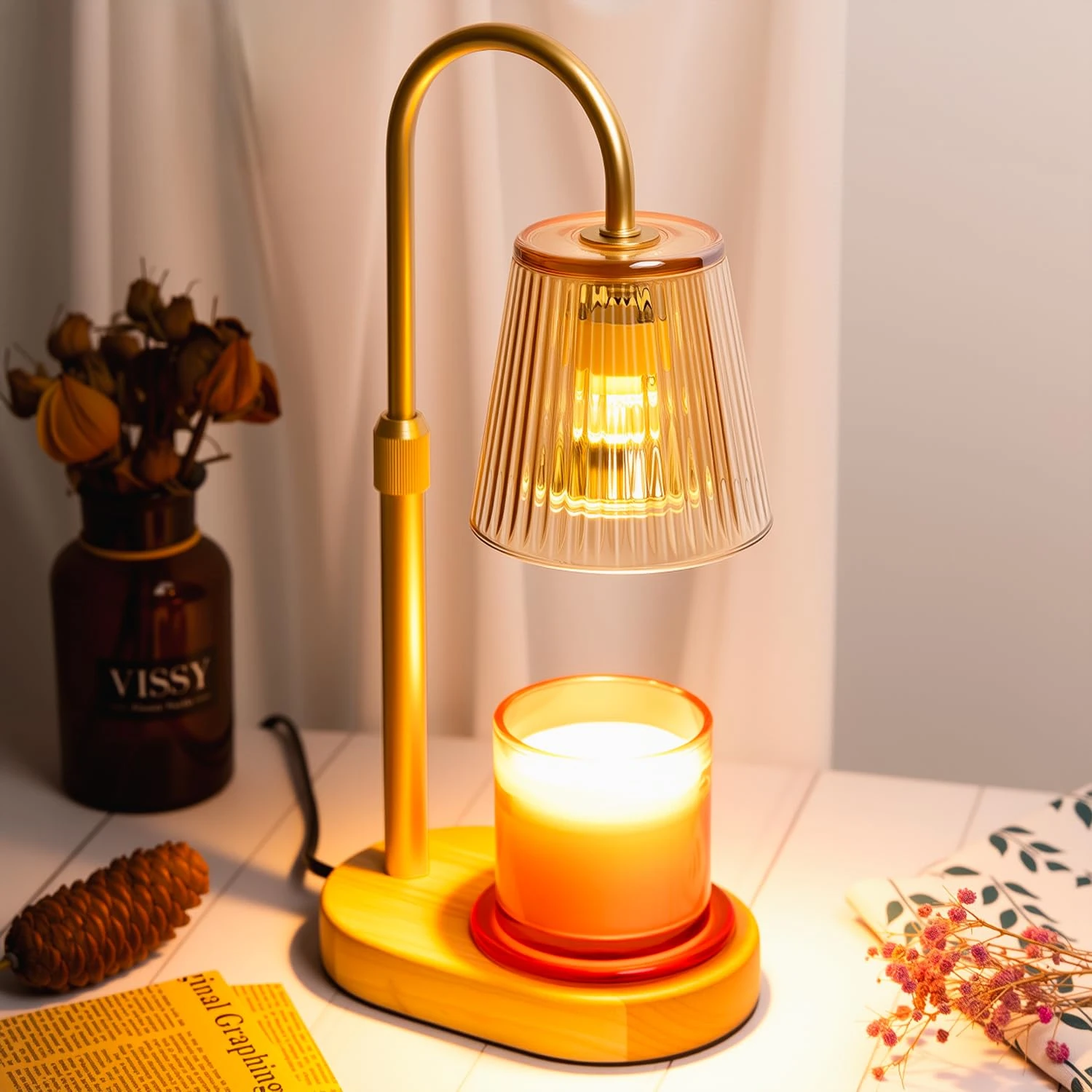JEKEMORYE Candle Warmer Lamp with Timer: Electric Wax Melter - Adjustable Height and Brightness Jar Candles Flameless Burner Suitable Various Holiday Warming Gifts with 2 Bulbs