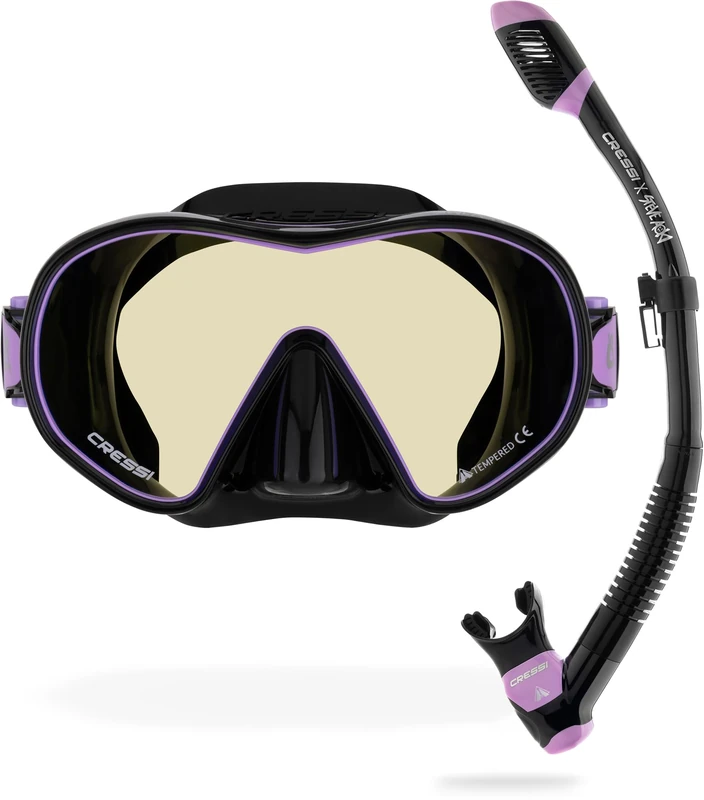 Cressi Limited Edition HiroQuest Adult Mask & Snorkel Set made x Steve Aoki_F-Dual Mask+Snorkel Supernova Dry, Black/Lilac Lens 380 Blue/Orange, One Size, Unisex