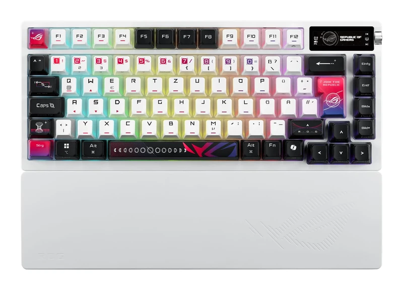ASUS ROG Azoth X 75% Wireless Custom Gaming Keyboard (QWERTY Layout, Hot-Swap ROG NX V2 Mechanical Switches, Bluetooth, 2.4GHz RF Wireless, USB, SpeedNova, OLED Display, White)