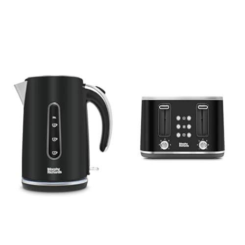 Morphy Richards Motive Kettle and Toaster Bundle, 1.7 3Kw Rapid Boil Kettle & 4 Slice Toaster, Removable Crumb Tray and Variable Browning, Black, 102801 | 242801