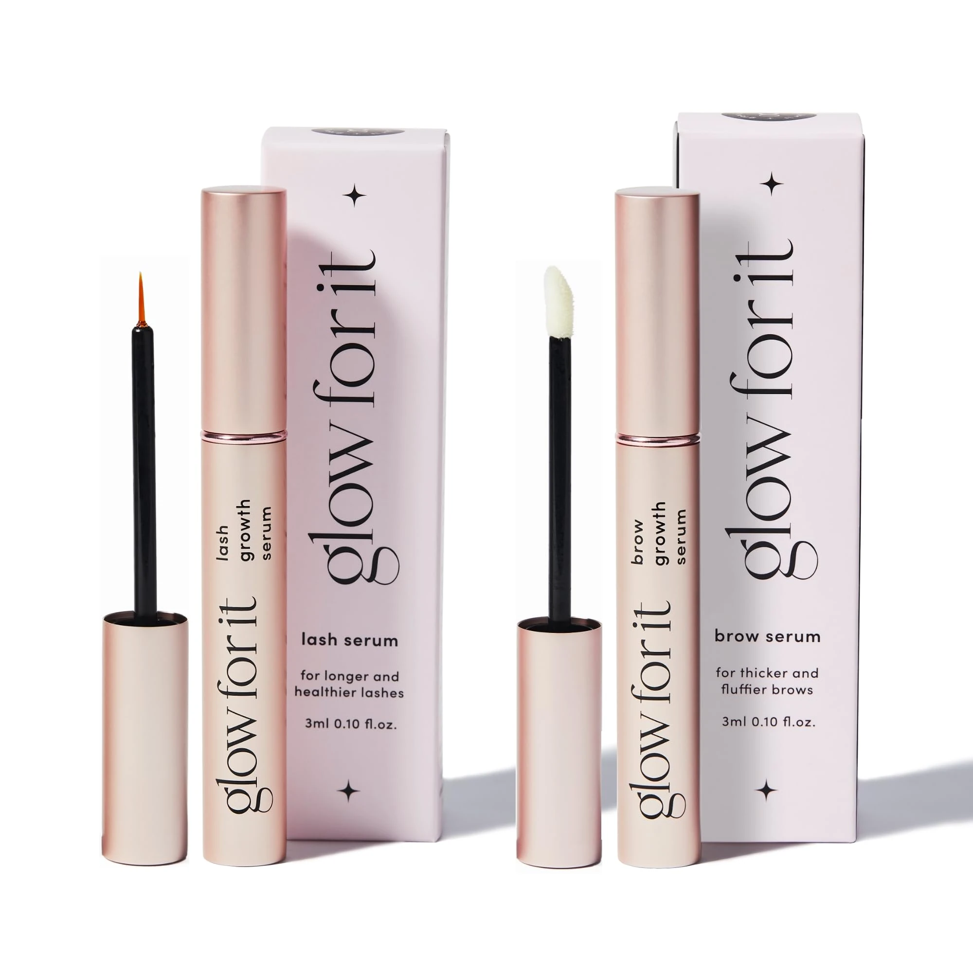 Glow For It - Iconic Duo Lash & Brow Growth Serum | Enhances Eyelash Length & Volume & Eyebrow Thickness & Fullness | Water Based Serum | Natural & Cruelty-Free Formula with Biotin | 3ml x 2