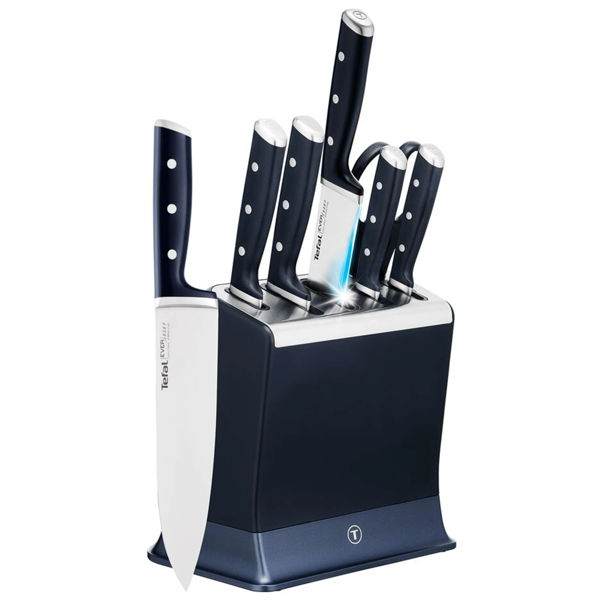 Tefal EverSharp Pro 6-Pc Knife Set, Knife Block with Integrated Automatic Sharpener, 5 Knives, Scissors, Lasting Sharpness, German Stainless Steel, Ergonomic Handle, Gift for Him/Her, K297S744