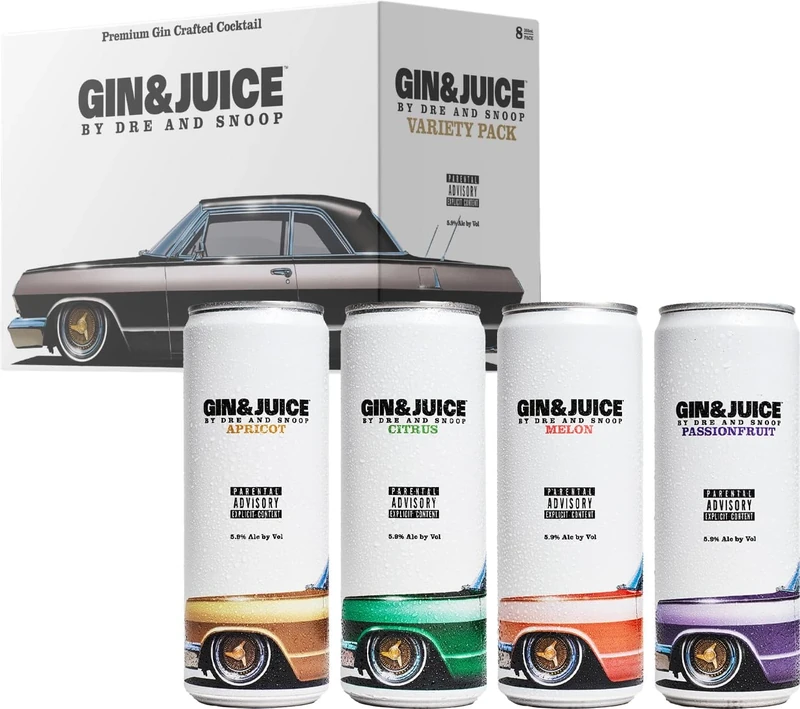 GIN & JUICE By Dre and Snoop VARIETY PACK | 8 x 250ml Cans | Premium Gin, Sparkling Water & Real Fruit Juice | 5.9% ABV | All Natural Flavours | Pre-Mixed & Ready To Drink Cocktail Cans | Low Sugar