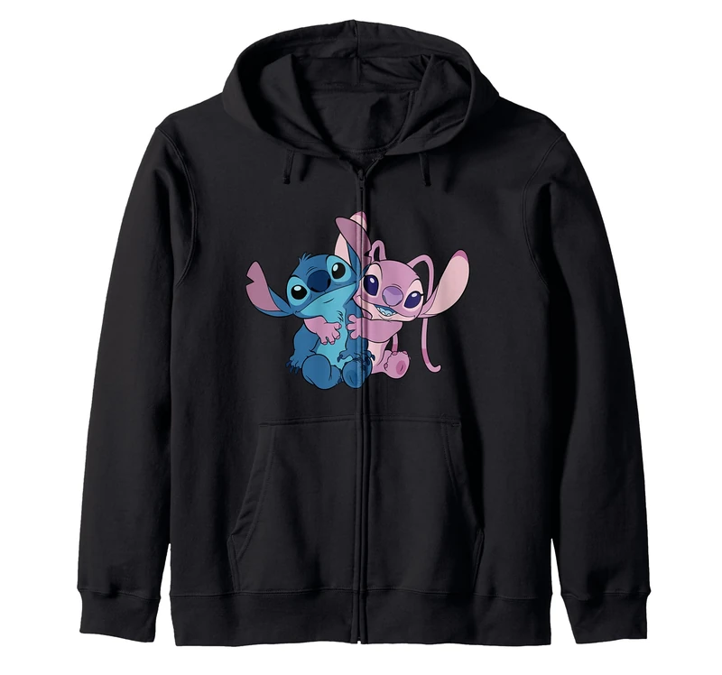 Disney Stitch & Angel Hug Valentine's Day Couples 2-Sided Zip Hoodie