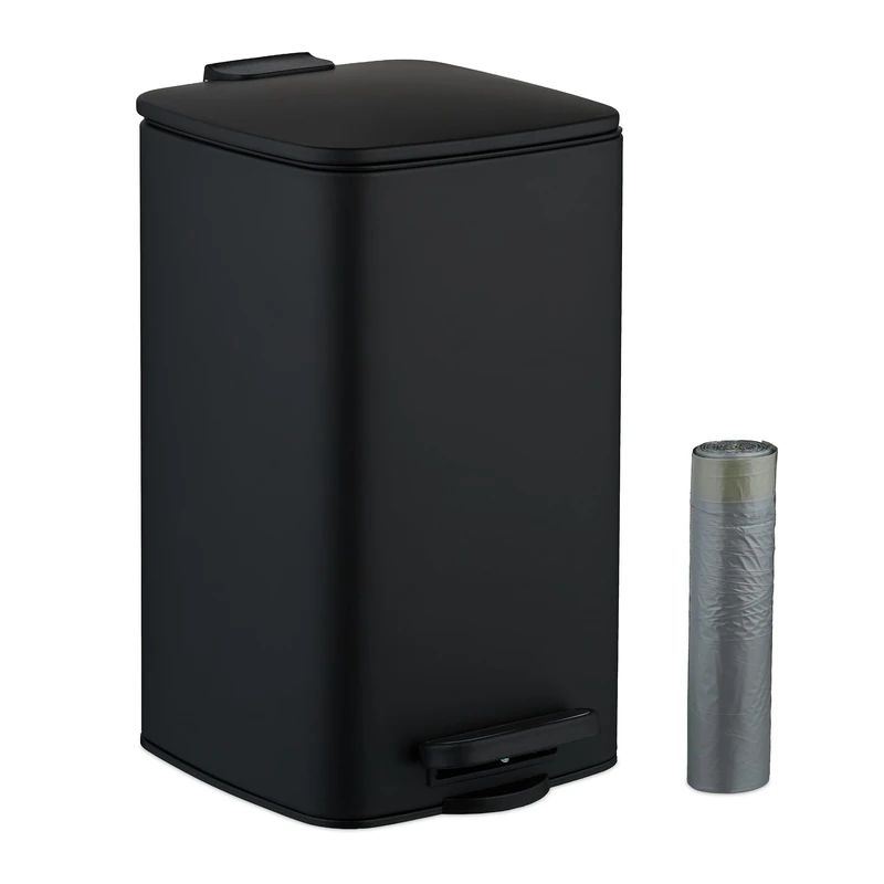 Relaxdays Bathroom Pedal Bin, 8 Litres, Soft-Close Lid, Removable Inner Bucket, Metal, Sanitary Waste, Toilet, Black - Image 1