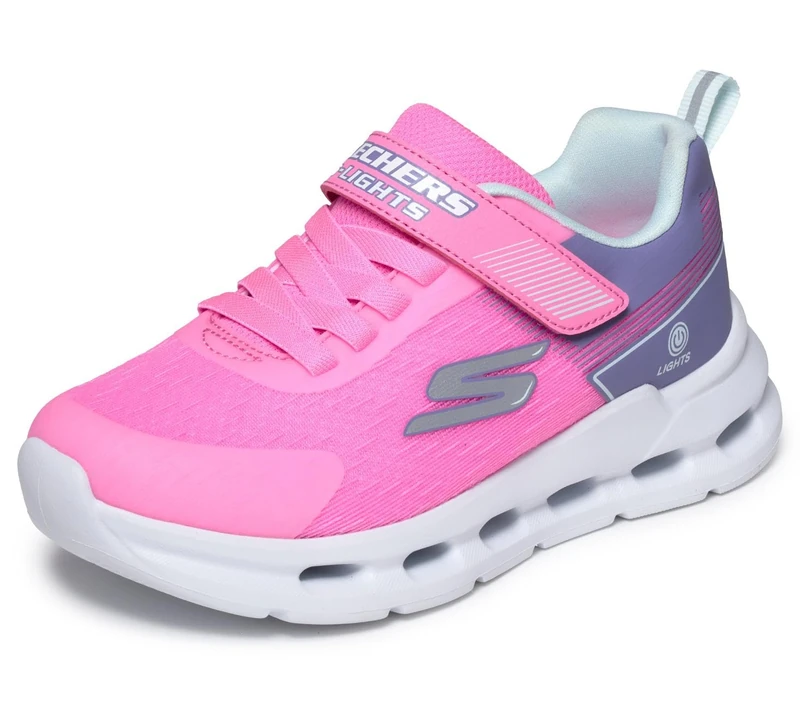 Skechers Girl's Glide-Step Lights Trainers, Pink Synthetic/Multi Trim, 3 UK Child
