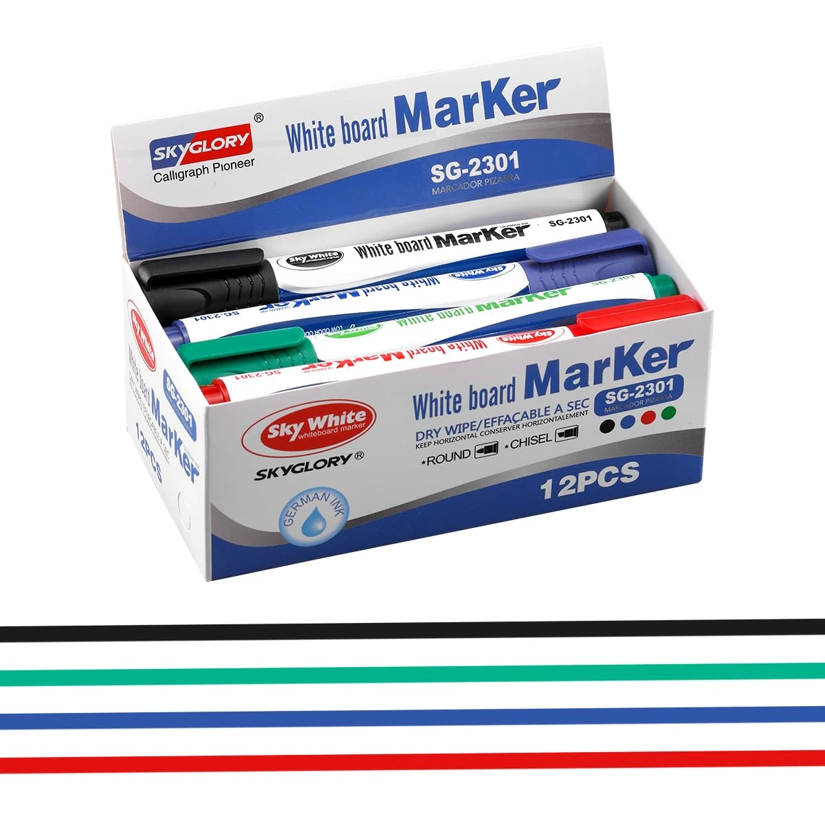 SKYGLORY 4 Colours x 3 Count Chisel Low Odour Whiteboard Pens White Board Markers, Erasable Dry Wipe Whiteboard Marker Pen for Home & Office Supplies (Mixed)