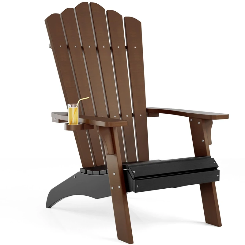 INVOKER Adirondack Chair, Relaxing Garden Chair Outdoor, Fire Pit Chair Furniture Lounge Chairs for Garden, Terrace, Patio, from Water Resistant Environmentally Wood-Plastic Composites, Black & Brown