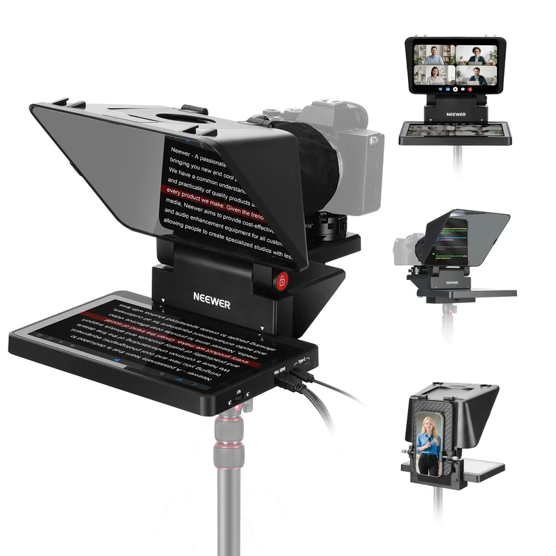 NEEWER 2 in 1 Teleprompter 11 Inch with Monitor for Windows MacOS, Supports Screen Mirroring, Portable Prompter for Camera Mobile Phone Webcam for YouTube Twitch Live Streaming Conference, X11