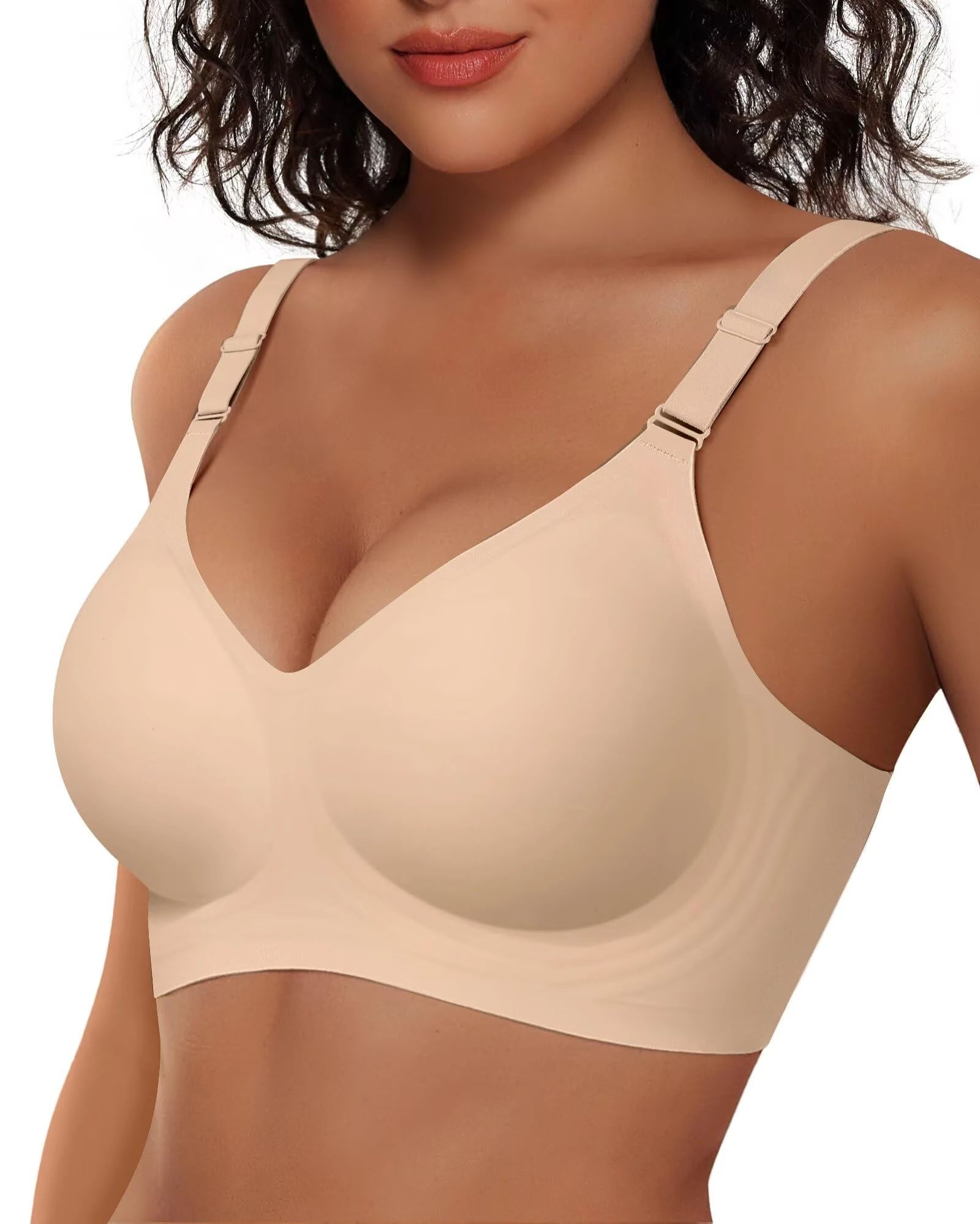 Vertvie Wireless Push Up Bras for Women Non Wired Seamless Full Coverage Bra Soft Support Comfort Everyday Bra Regular and Plus Size (Warm Sand,M)