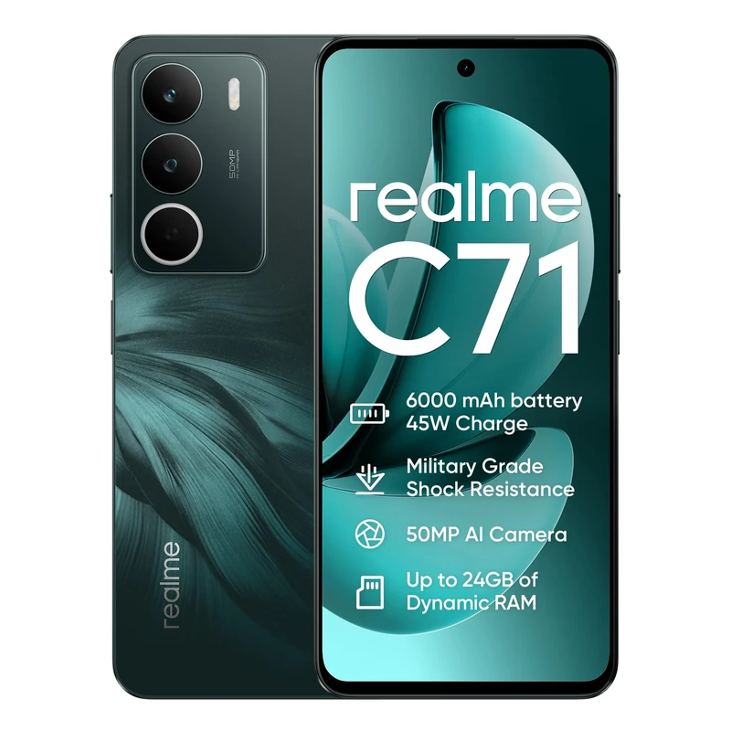 realme C71 Smartphone 6+128 GB, 6.67" HD LCD 120Hz Display, 6000mAh Battery, 45W Fast Charging, 50MP Main Camera, 4G Dual SIM Mobile Phone, Jade Green