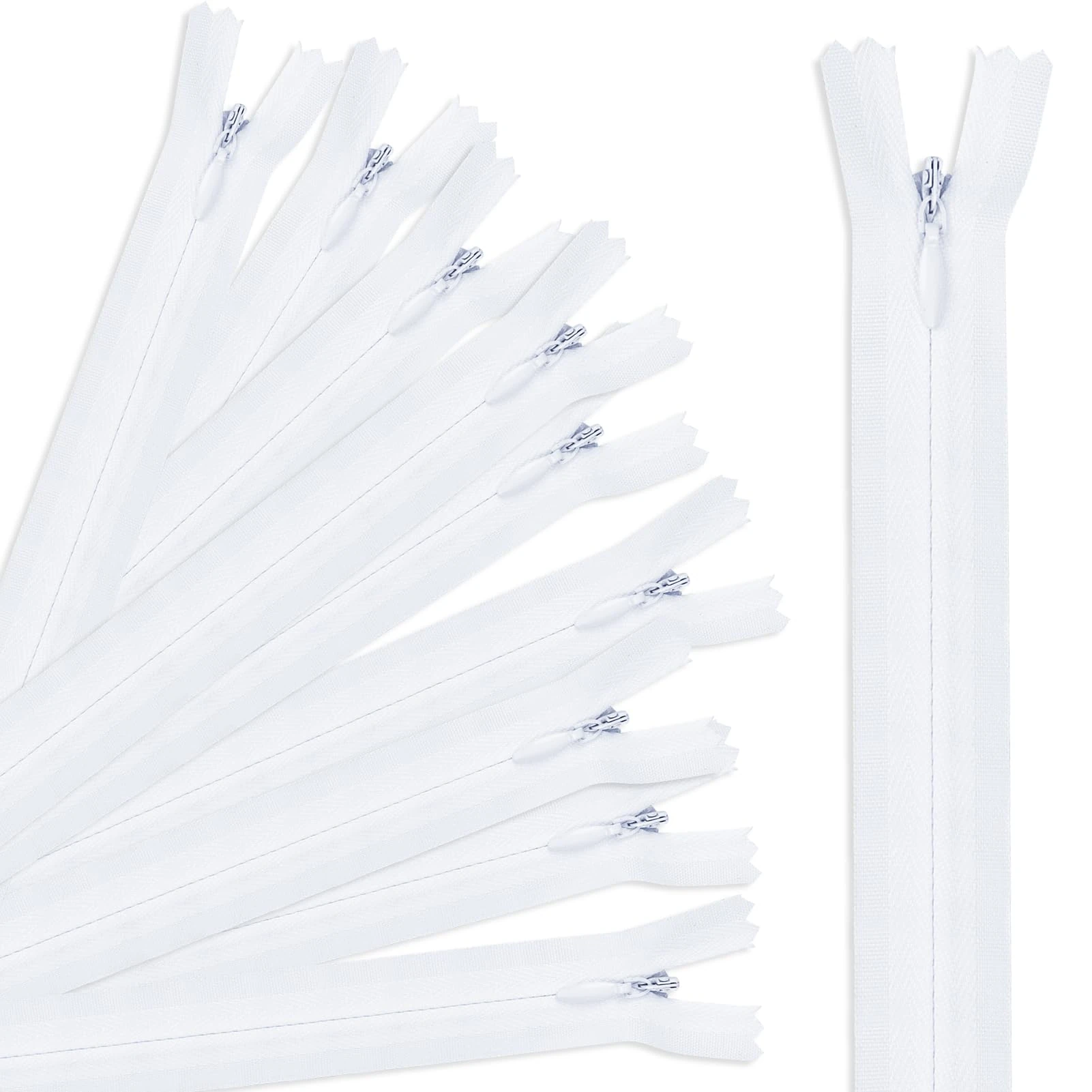 10Pcs Invisible Zips #3 Zippers for Sewing 16Inch/40cm White Zips Closed-Ended Nylon Invisible Zippers Concealed Zipper Zip Fixer for Skirts Cushions Pillows Clothes Pants DIY Craft Tailor Dressmaking