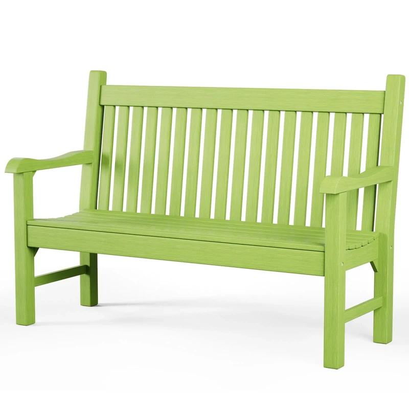 INVOKER Garden Bench, 2/3 Seat Weatherproof Outdoor Garden Bench, Outdoor Patio Seating, All-Weather Poly Lumber Outdoor Furniture Leisure Porch Seating for Balcony, Deck and Poolside, Green