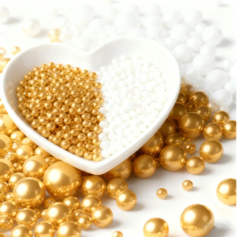 White Gold Pearl Sprinkles for Cake Decoration, 100g/3.53oz,Edible Sugar Candy Pearls, Heart Cake Topper Decorating, Cupcake, Cookies, Ice cream, Holiday, Wedding Party, Birthday