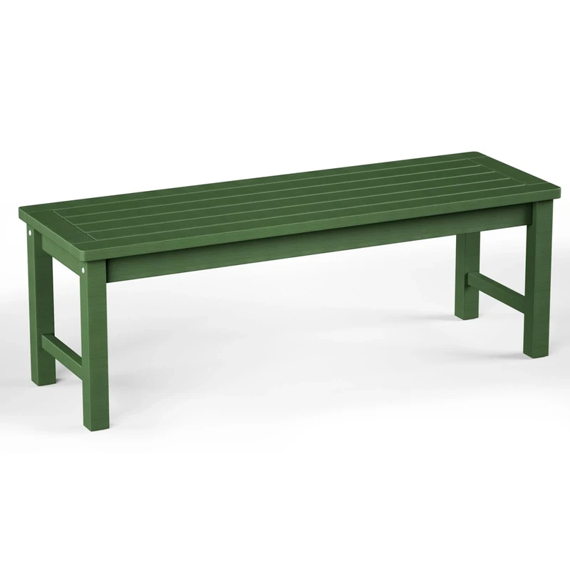 INVOKER Garden Bench, 2/3 Seat Weatherproof Backless Bench Outdoor Patio Seating, All-Weather Poly Lumber Outdoor Furniture Leisure Porch Seating for Balcony, Deck and Poolsidem, Green