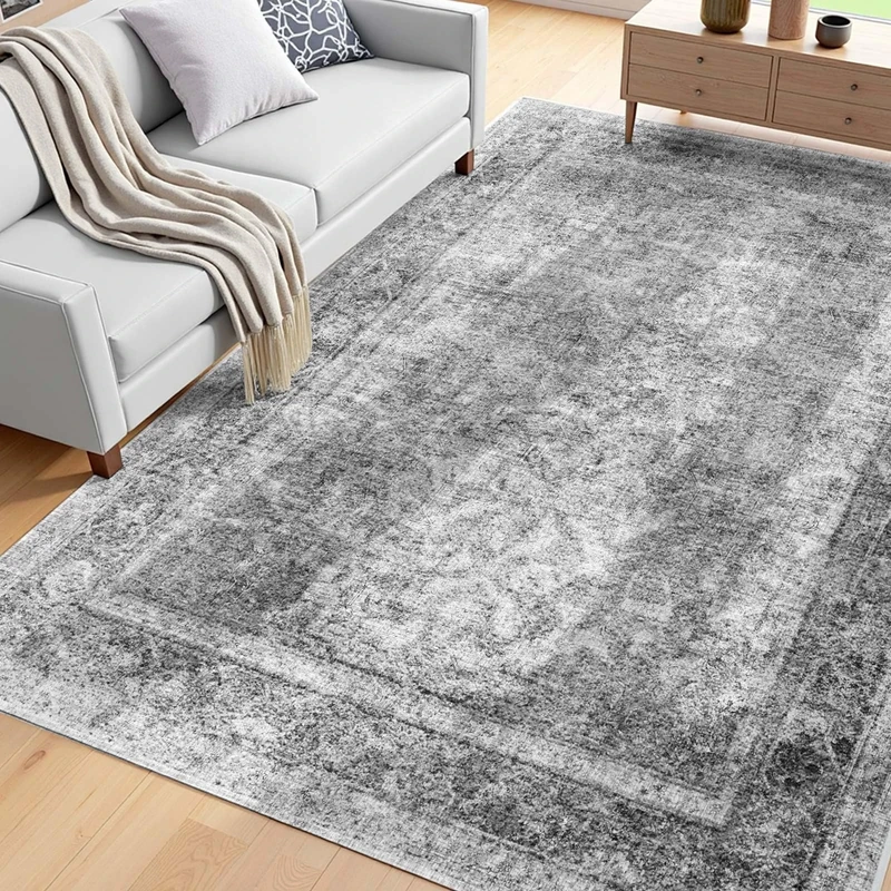 VEVOR Area Rug, 6 x 9 ft Large Washable Boho Rug, Non-Slip and Tear-Resistant Soft Carpet, Pet & Child Friendly Bohemian Area Rugs, Indoor Mat for Bedroom, Living Room, Kids Room, Entryway, Gray