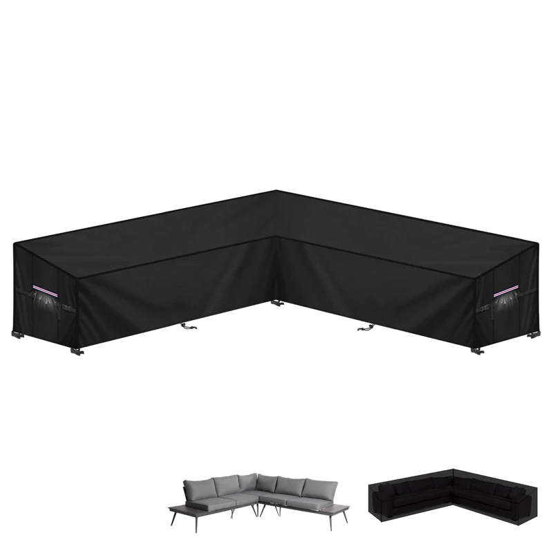 LAMUNI V-Shape Garden Furniture Covers Waterproof 420D Oxford Fabric V-Shaped Lounge Sofa Cover, Rattan Corner Sofa Covers, Outdoor Garden Furniture Sofa Cover with Air Vent, 295x295x100x90/65cm