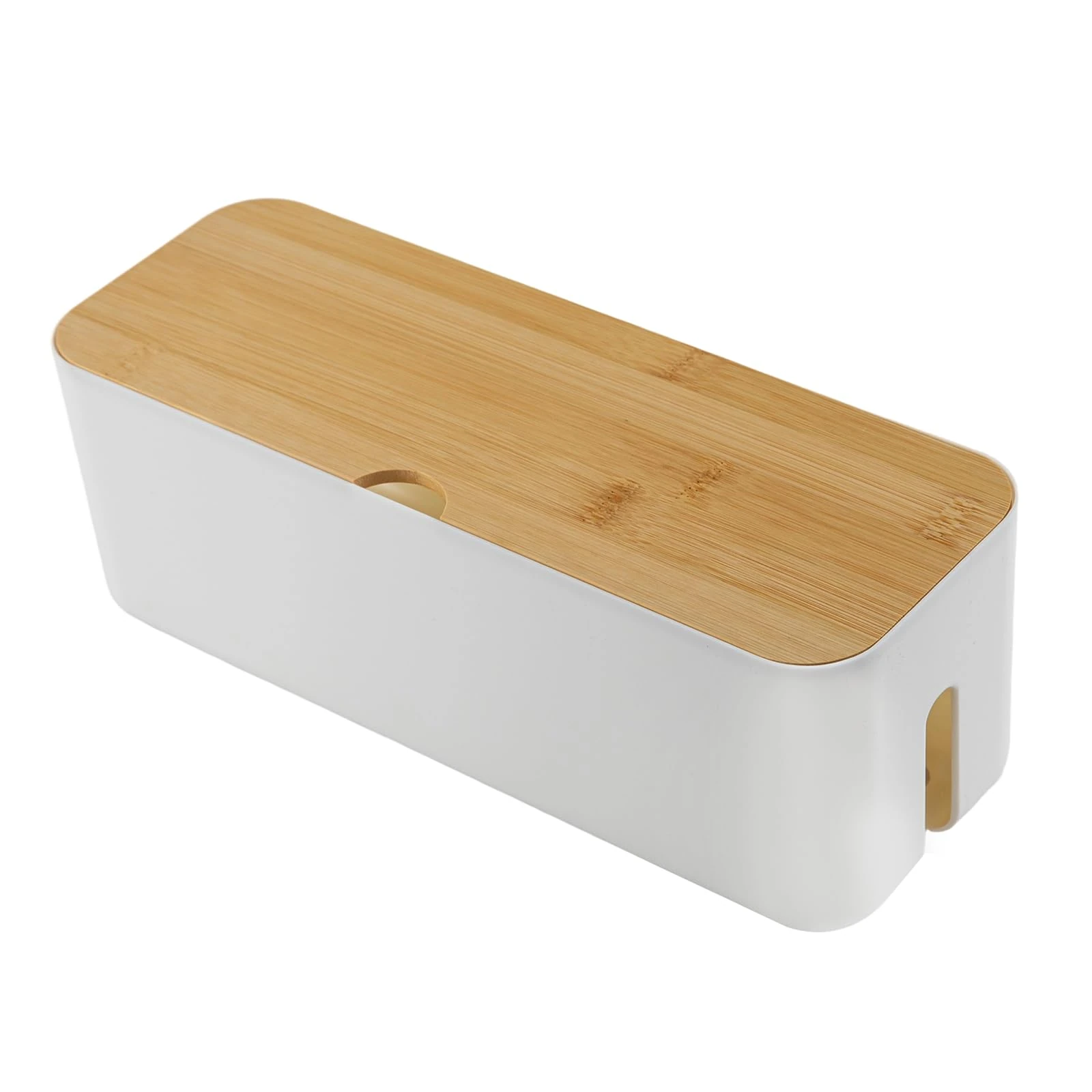 Cable Tidy Box 29x10x10cm Cable Management Box Cable Organizer Storage with Bamboo Lid for Hiding Messy Cables Conceal and Hide Cable Wire Extension Organizer Box for Home Office (White Single Hole)