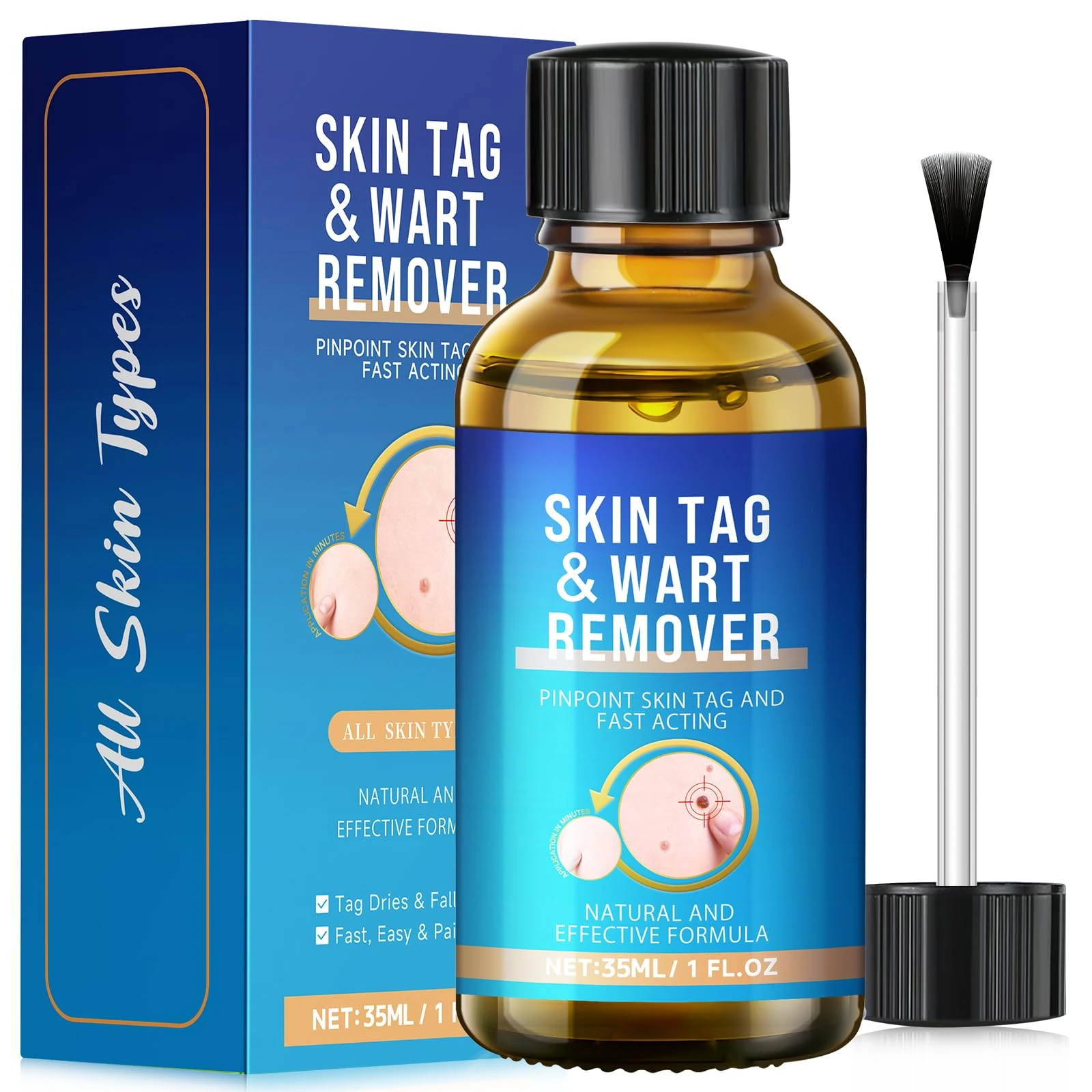 Wart Remover,Fast-Acting Skin Tag & Wart Remover for Feet & Hands,Skin Tag Removal Kit Effective Treatment for Plantar and Common Warts,Flat Warts,Corns,and Calluses Natural & Safe (35ML)