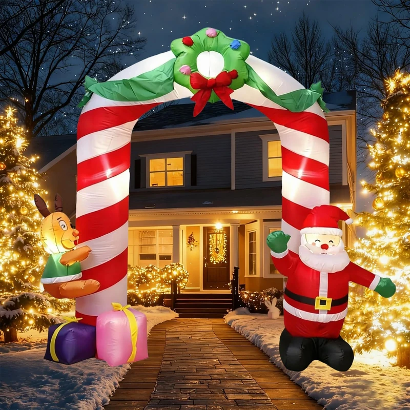 PIPIMOUSE 8 FT Christmas Inflatables Archway Outdoor Decorations, Inflatable Santa & Reindeer Candy Arch with Led Lights Xmas Blow up Yard Decoration for Holiday Square Lawn Garden Patio Party Decor
