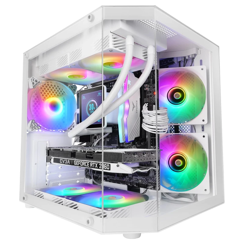 Mars Gaming MC-3TLITE, MicroATX Gaming Case, Triple Continuous Tempered Glass, 120mm Rear FRGB Fan, Dual Chamber Structure, Compact Mini Tower PC with Large Internal Capacity, White
