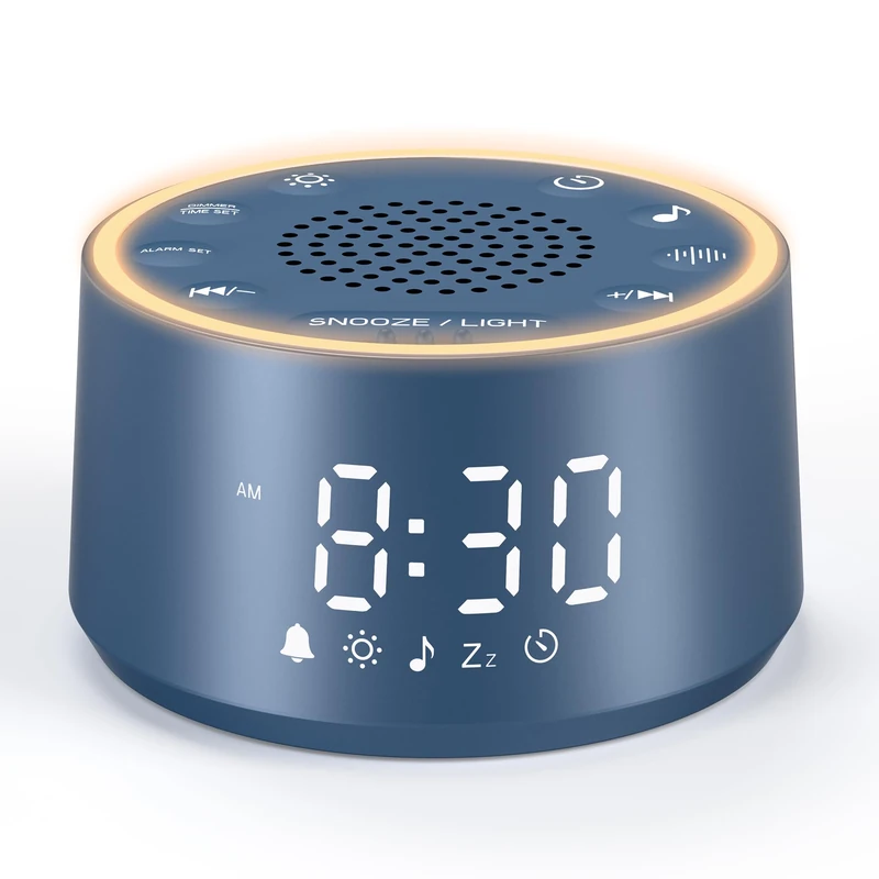 Dreamegg Sound Machine & Alarm Clock - White Noise Machine with 7 Wake-Up Sounds, 0-100% Dimmable, Night Light, Sound Machine for Sleeping Office Home, Travel Essentials Gift, Navy Blue