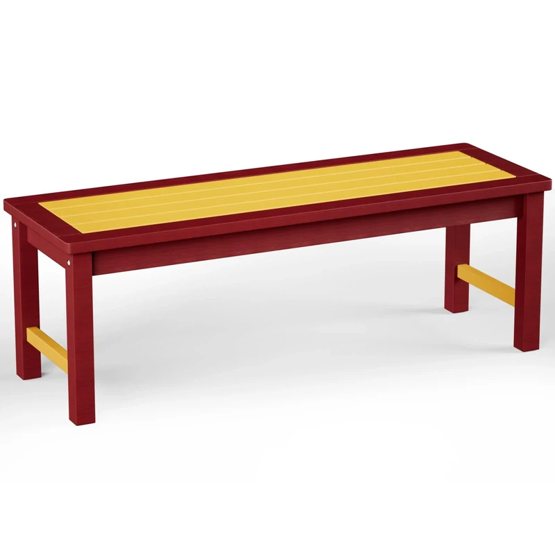 INVOKER Garden Bench, 2/3 Seat Weatherproof Backless Bench Outdoor Patio Seating, All-Weather Poly Lumber Outdoor Furniture Leisure Porch Seating for Balcony, Deck and Poolside, Yellow & Red