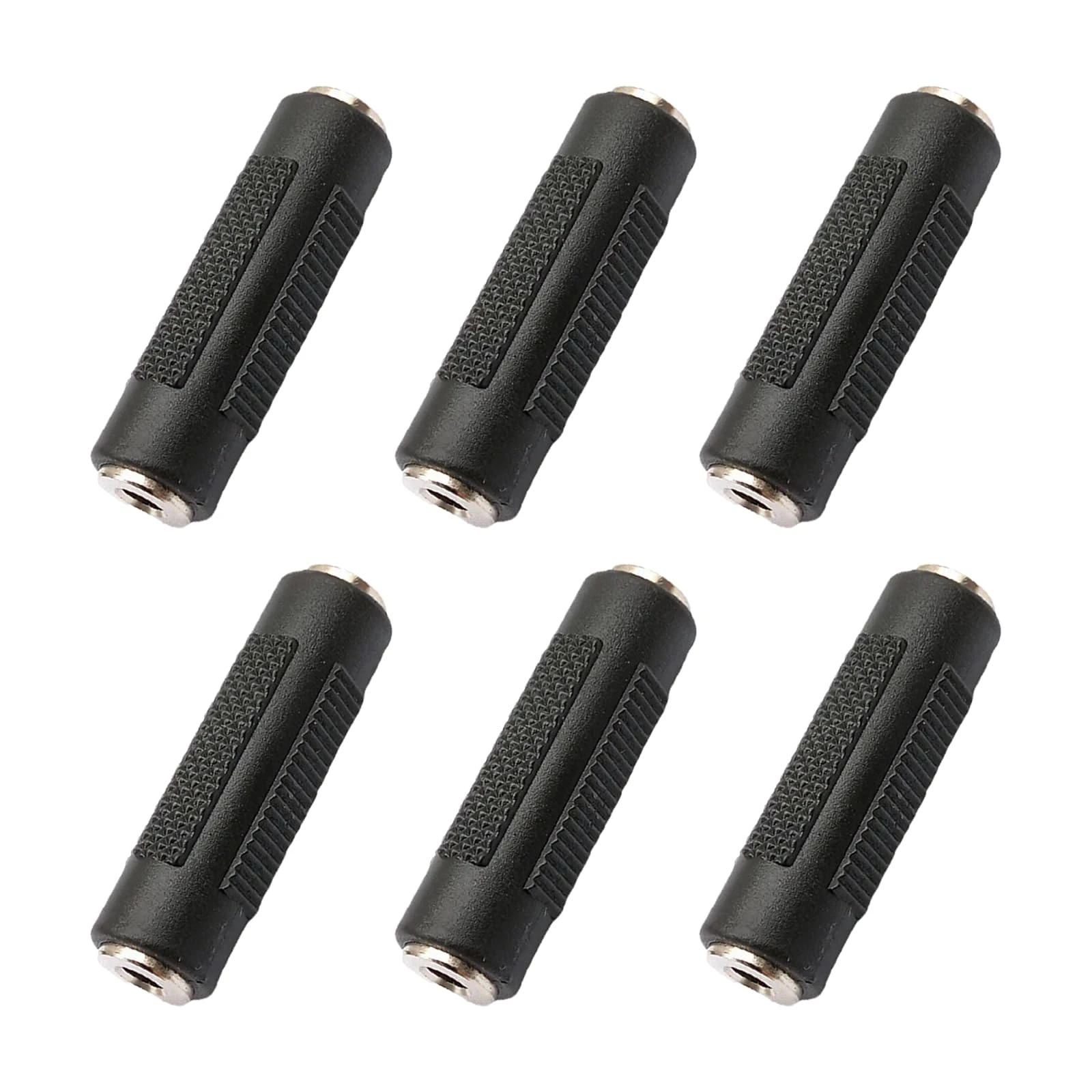 JeeGoWooss 6 Pcs Female to Female Coupler, Dual-channel Stereo Jack Audio Coupler, Nickel-Plated Aux Extension Connector for Audio Cable, Stereo Cable, Speakers, Headphones (Black)