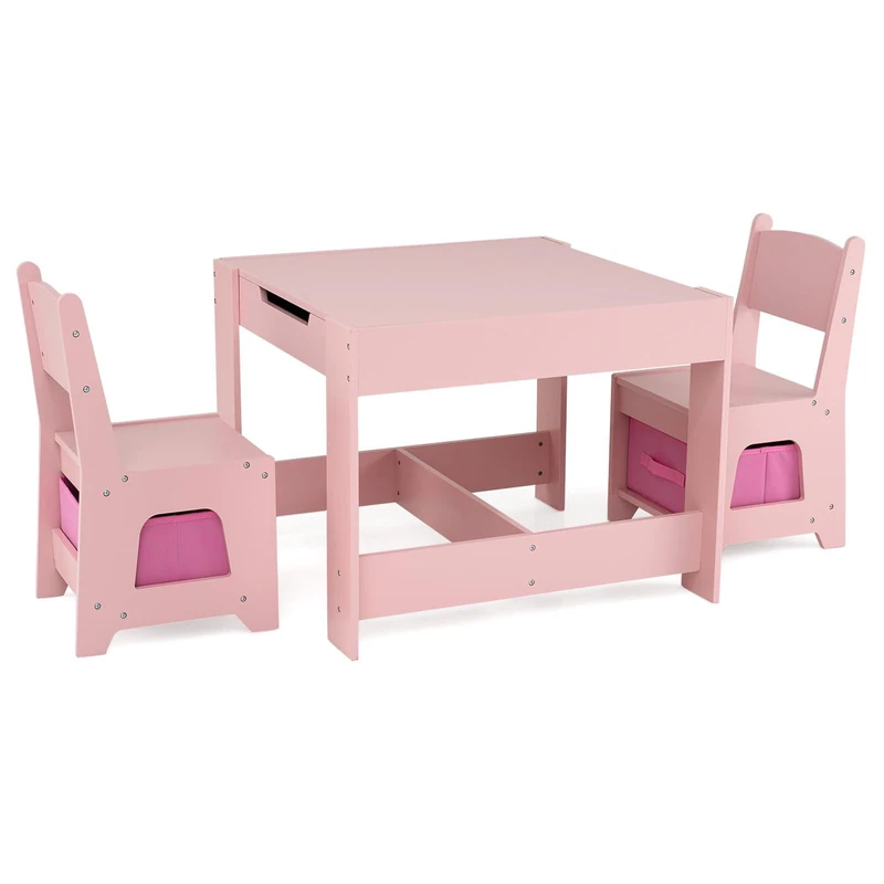 GYMAX Kids Table and Chair Set, Children Activity Table with 2 Chairs, Detachable Tabletop & Storage Drawers, 3 Pcs Toddler Furniture Set for 3 Years Old+ Boys Girls
