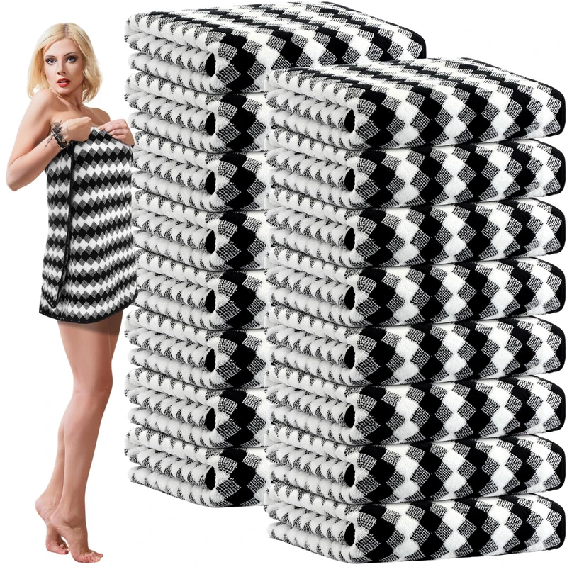 SmoothNovelty 16 Pack Microfiber Bath Towels Bulk 27'' x 60'' Oversized Size Bath Towel Highly Absorbent Extra Large Soft Drying for Shower Beach Winter Salon Sport Gym Party (Grid,Black)