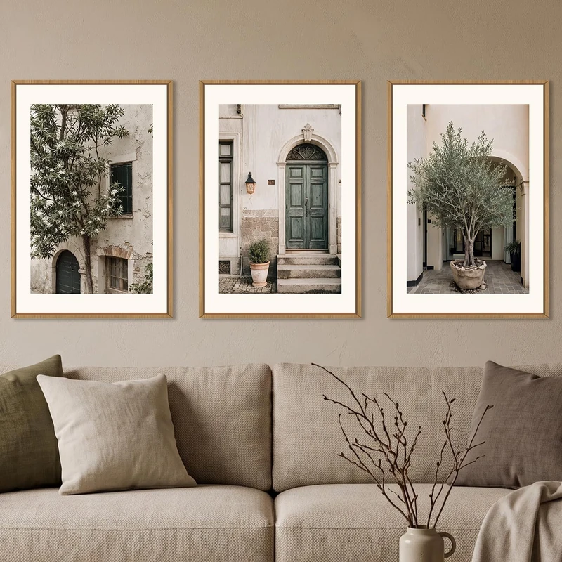 HPNIUB Vintage Italy City Landscape Framed Canvas Wall Art Set -24"x36"x3