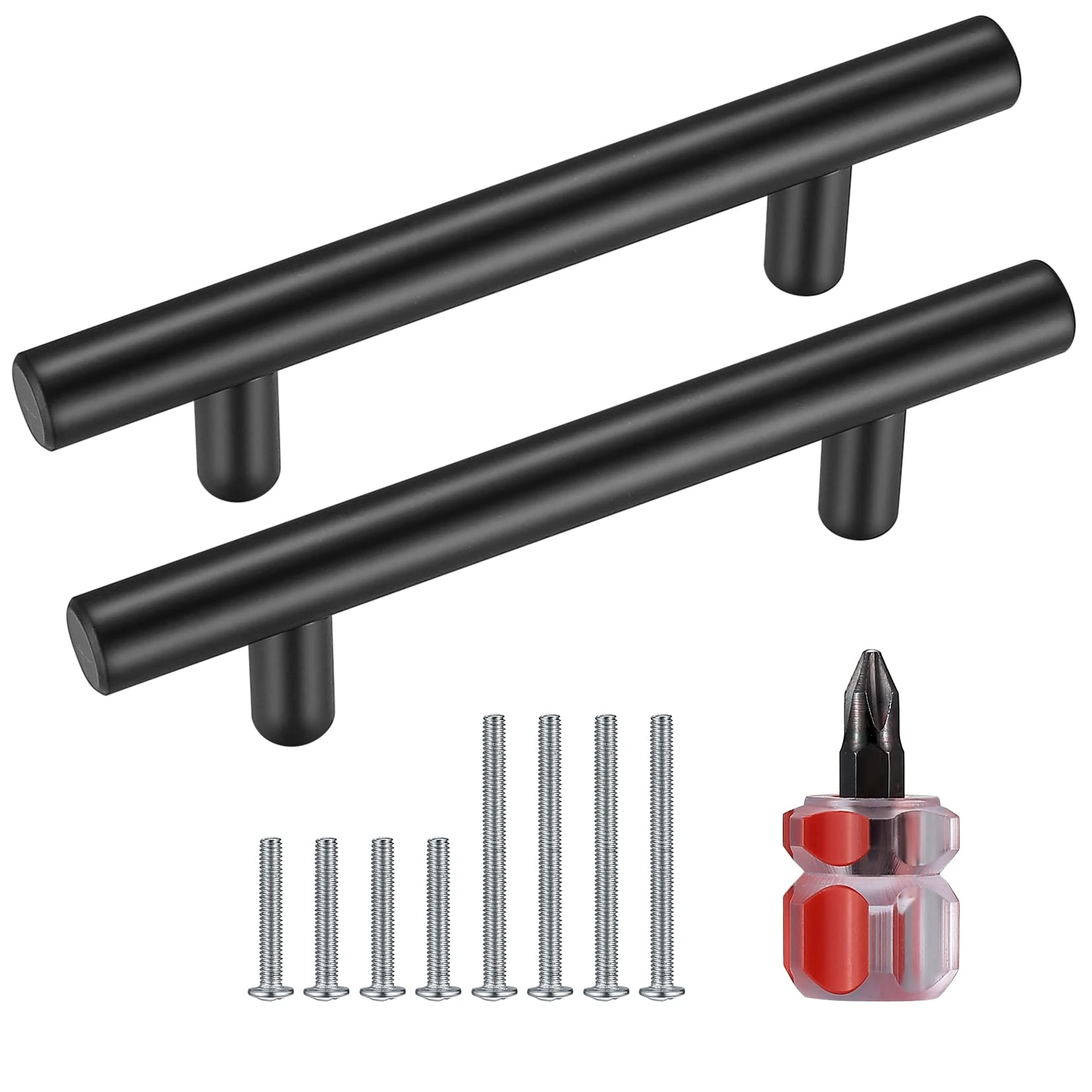 4 Pcs Black Kitchen Cupboard Handles, Cabinet Door Pulls Handles, T Bar Handle Knobs, Stainless Steel Wardrobe Drawer Dresser Door Gate Handle, with Screwdriver and Screws (30x160x250mm-4 Pcs)