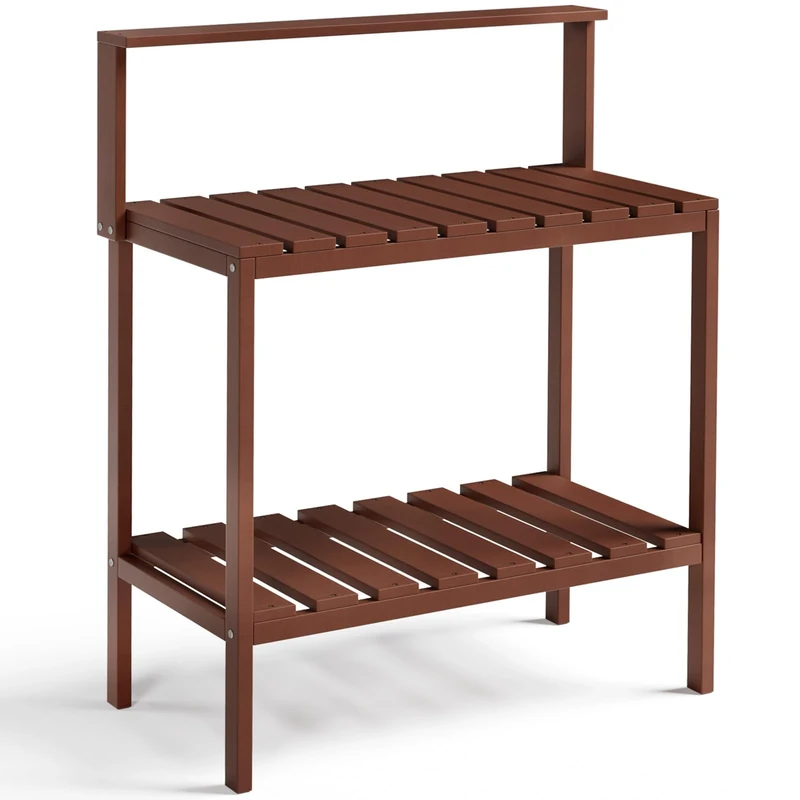 INVOKER Garden Potting Planting Table, Garden Work Station Outdoor Potting Table for Patios,Courtyards, Garden, Wood-Like Practical Working Decorative Potting Station Made of Poly Lumber, Brown